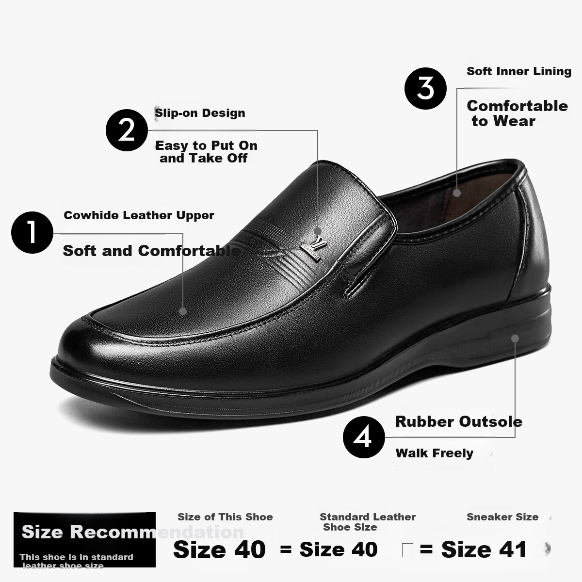 Yierkang Men's Slip-On Comfortable Business Casual Dad Loafers Leather Shoes Single Shoes for Men, 97973W, Black, Size 39 9