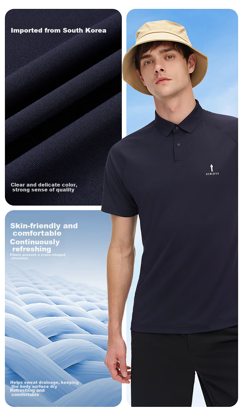 Biyinlefen Refreshing Comfortable Skin-friendly Spring Summer Men's Casual Sports Outdoor Polo Shirt with Short Sleeves and Turn-down Collar 10