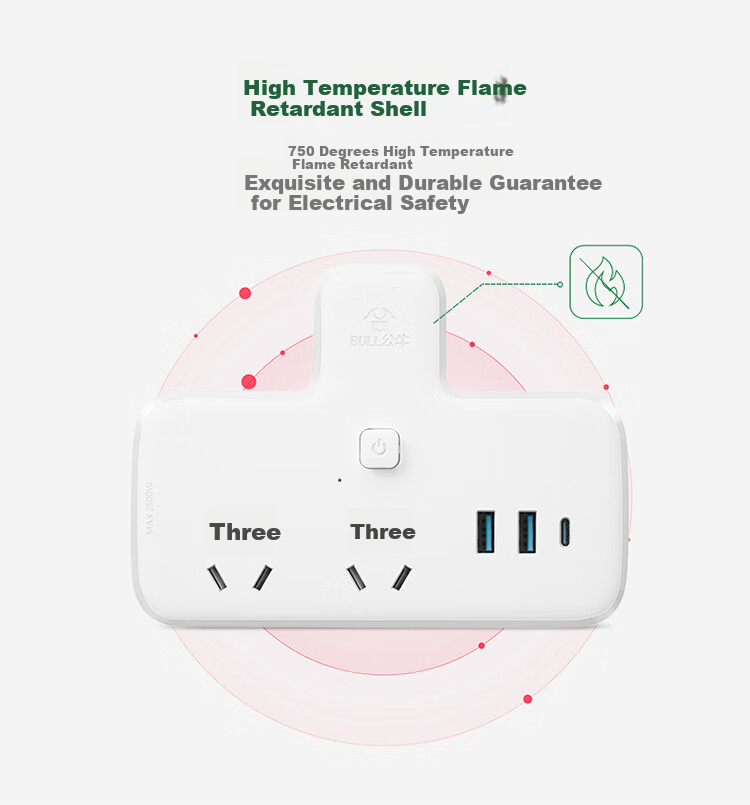 BULL 30W PD Apple Fast Charging Socket Adapter, One-To/One-To Socket/Converter Plug/Adapter/power Strip, 2 Master Switches + 3 USB Ports, GN-96021Q30 7