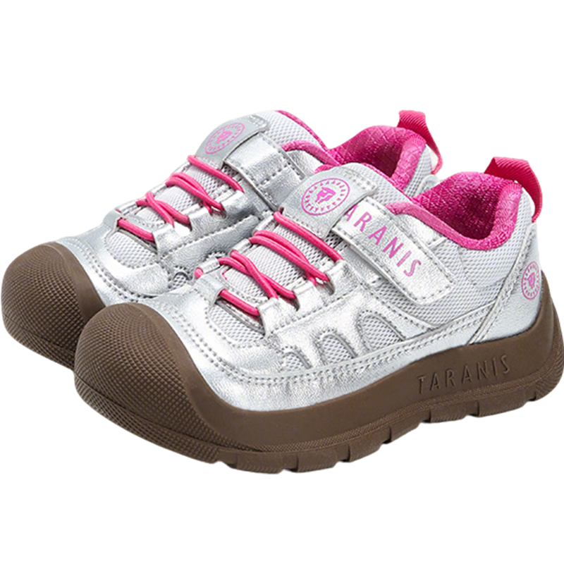 TARANIS Kids Spring Non-Slip Boys Sports Shoes Durable Girls Outdoor Hiking Shoes Silver/Pink Size 28