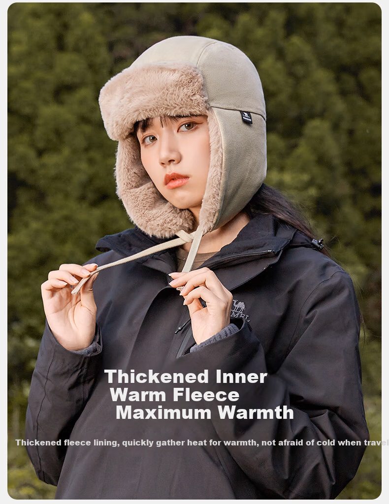 CAMEL Warm Lei Feng Hat for Autumn And Winter, Windproof with Ear Protection, Cotton Pilot Cap for Men And Women A1W3E3103 Black 6