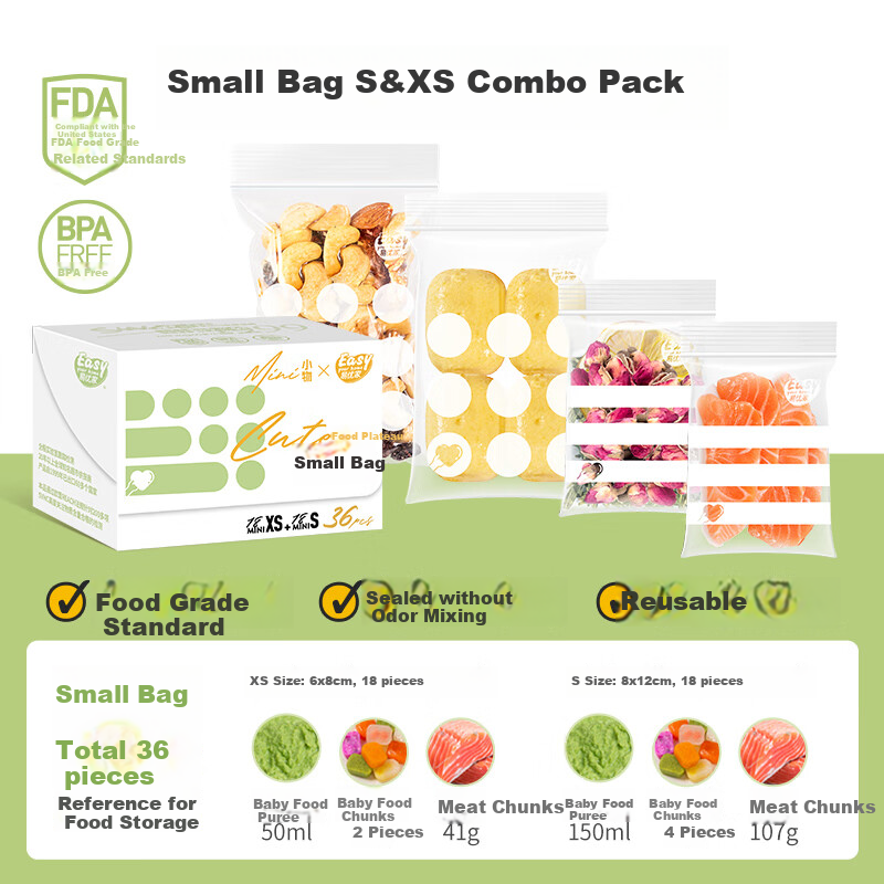 Easy Your Home Sealing Bags Baby Food Storage Bags Food Packaging Bags Fresh-Keeping Bags Transparent Bags for Vitamins And Pills, 36 Pieces