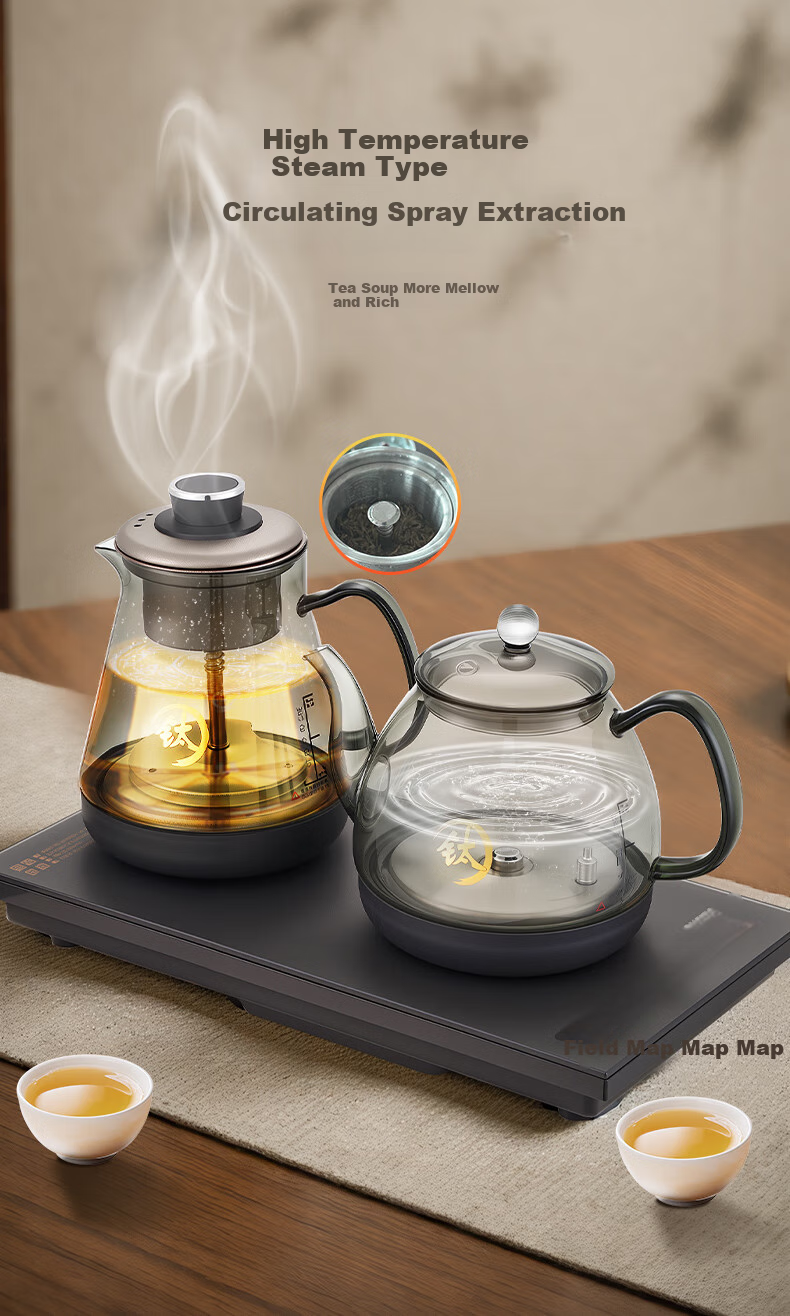 AUCMA Pure Titanium Fully Automatic Water-Boiling Electric Kettle, Tea Table Kettle, Built-In All-In Machine, Electric Teapot, Tea Set, Electric Tea Stove Set, Pure Titanium Double Kettle Steaming And Brewing Tea Model F22 8