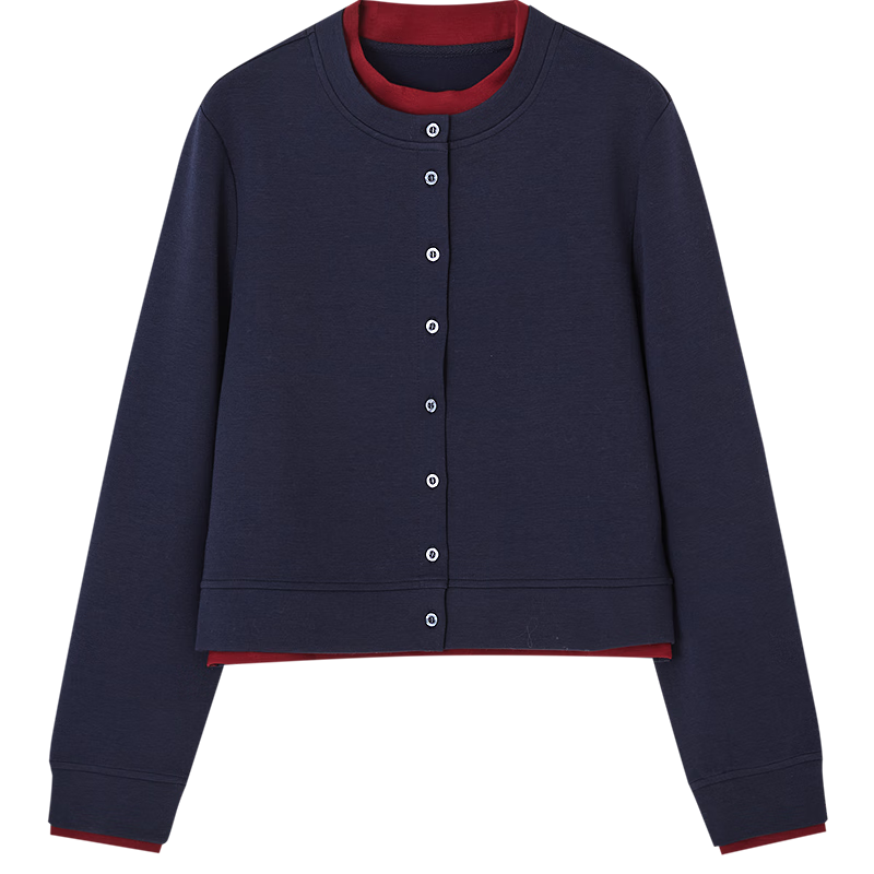 Demana [350G Brushed Air Layer Warmth] Winter Design Faux Two-Piece Colorblock Stand Collar Women's Sweatshirt