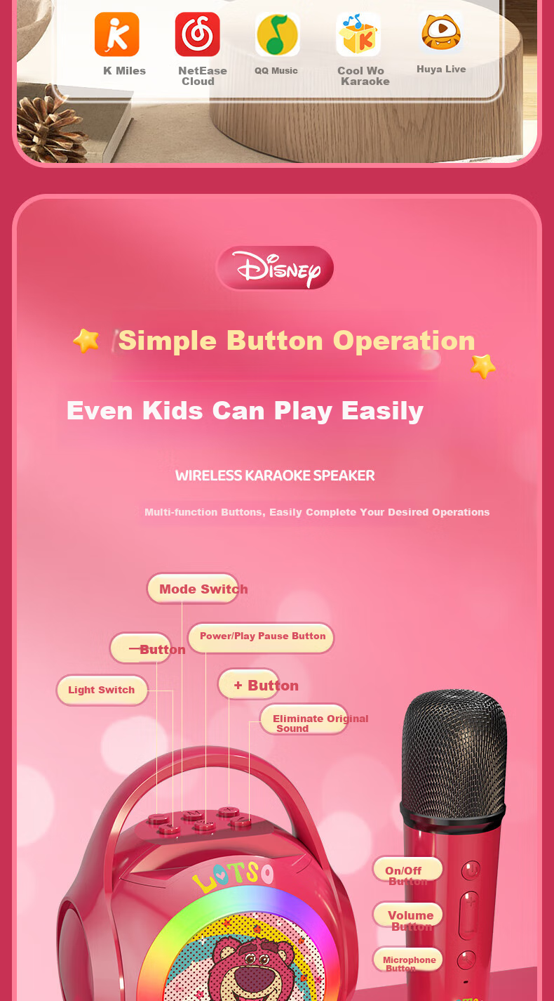 Disney Microphone Children's Toy, Birthday Gift for Girls Aged 7-14, Karaoke Mic with Bluetooth Speaker, Wireless, for Ages 8-12, 10 14