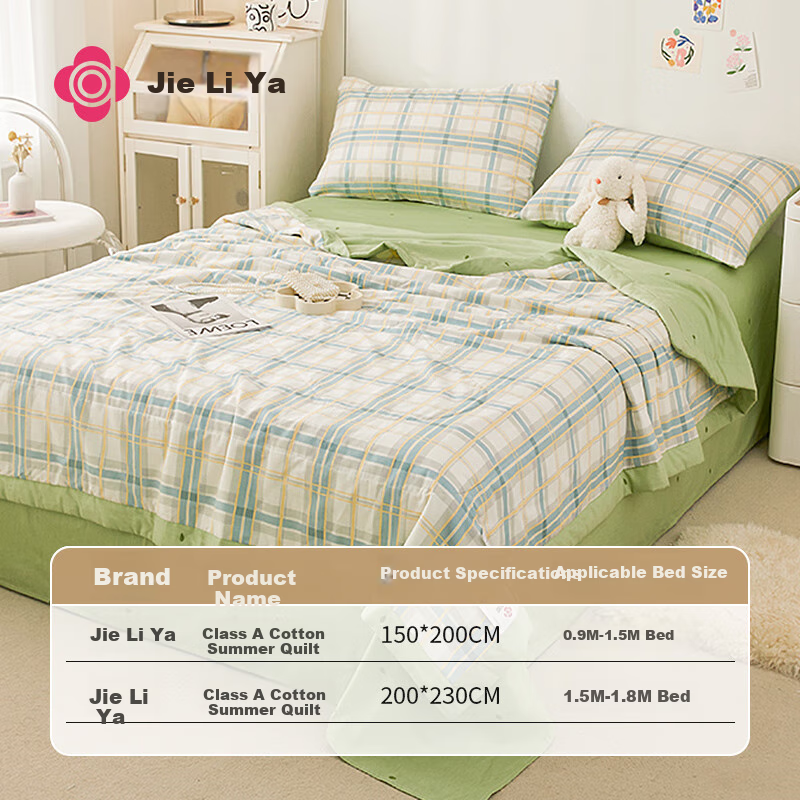 Grace Class A Pure Cotton Fabric Summer Quilt, Air Conditioning Cool Quilt, 2 Jin, 150*200cm, Plaid Patter