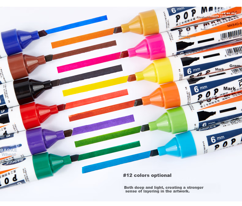 BAOKE [Best-Selling Product] 6mm 12-Color POP Brand Chalk Pen Set, Poster Advertising Paint Pens, Colored Marker Pens, MK840-6 10