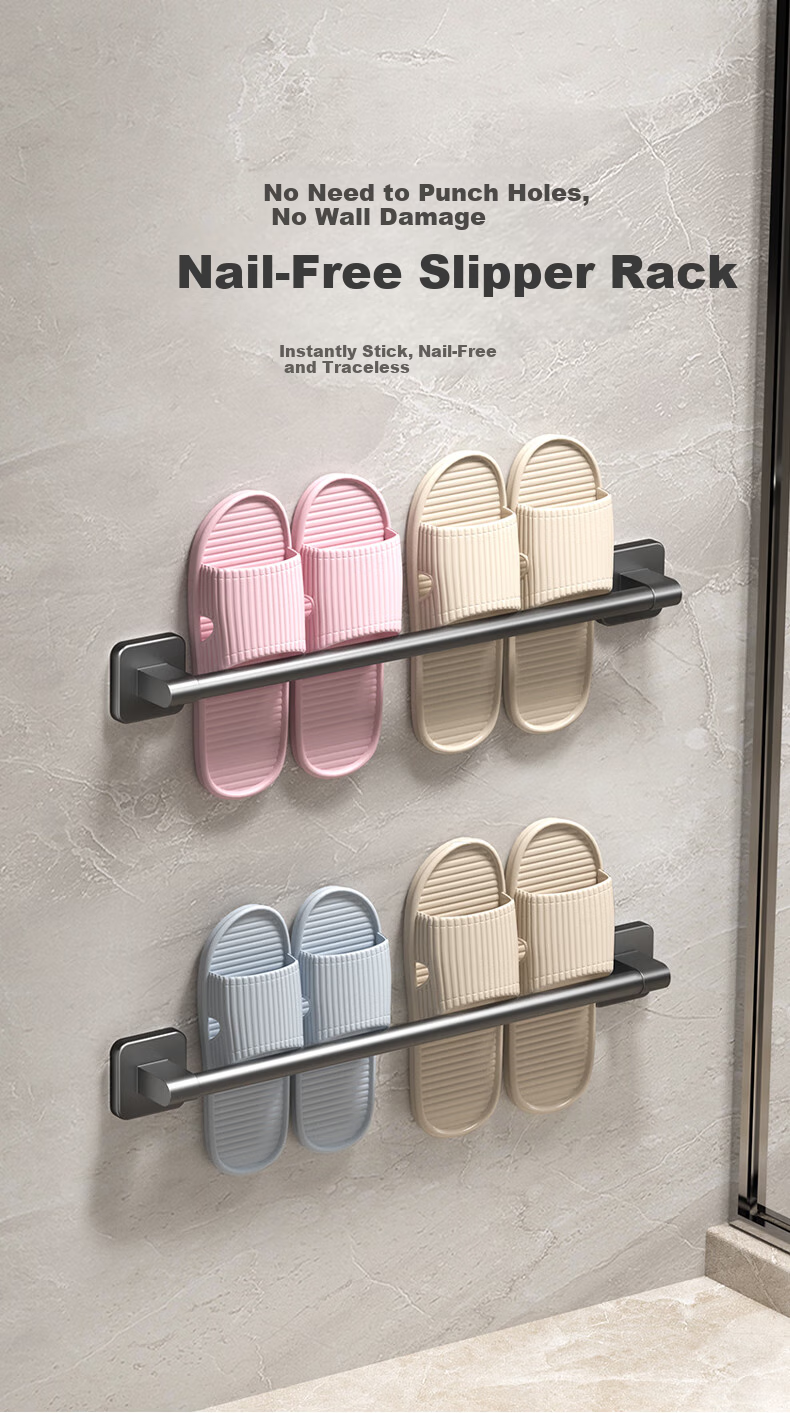 Huxiansen Bathroom Slipper Rack, Wall-Mounted without Drilling, Storage Shelf for Bathroom, Hanging Rack for Toilet, Door-Back Hanger 1