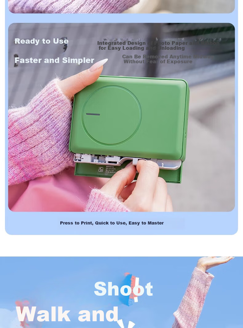 HPRT Z5 Instant Camera, Yellow, Photo Printing Instant Camera, High-Definition Hot-Smooth Coating, Birthday Gift, Student Children's Gift, Women's Travel Photography Printer 12
