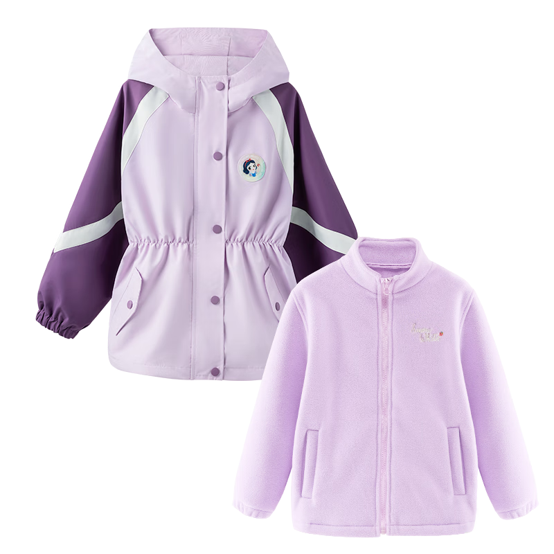 Disney Girls' Outdoor 3-in-1 Windproof Jacket Spring and Autumn Coat for Kids DS001 Purple Size 120