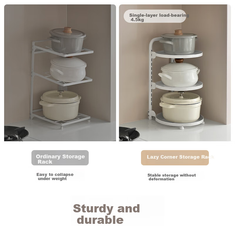 Lanjiaoluo Kitchen Storage Rack, Pot Organizer Shelf, Under-Sink Cabinet Pot Rack, Floor-Standing Multi-Layer Countertop Pot Rack, Three Tiers