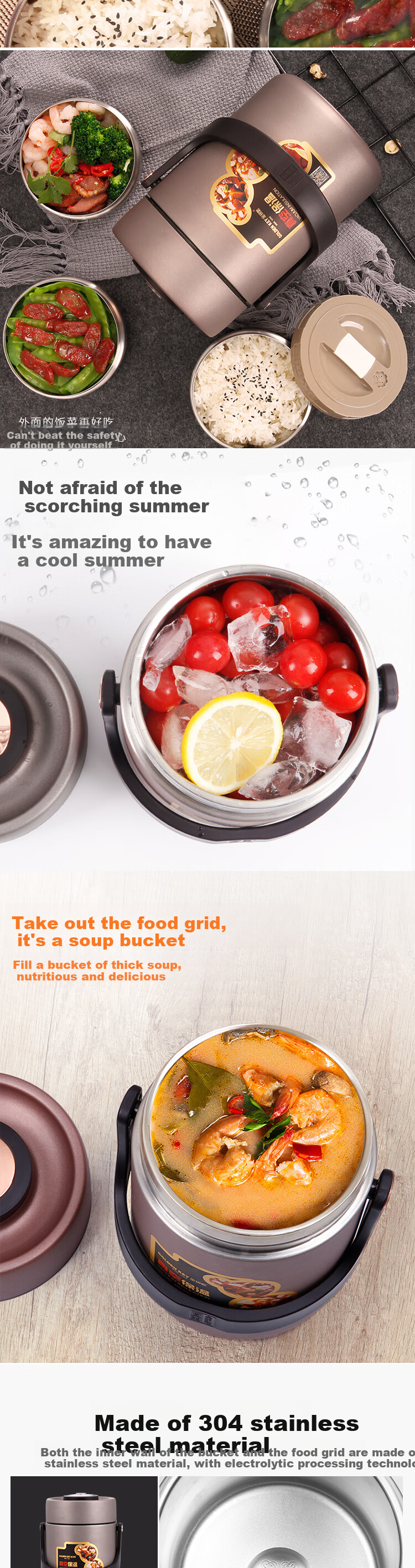 GOLDEN KEY 304 Stainless Steel Lunch Box 2.5L Anti-Scald Vacuum Insulated Lunch Box with Handle (Luminous Silver) GK-C2500T 5