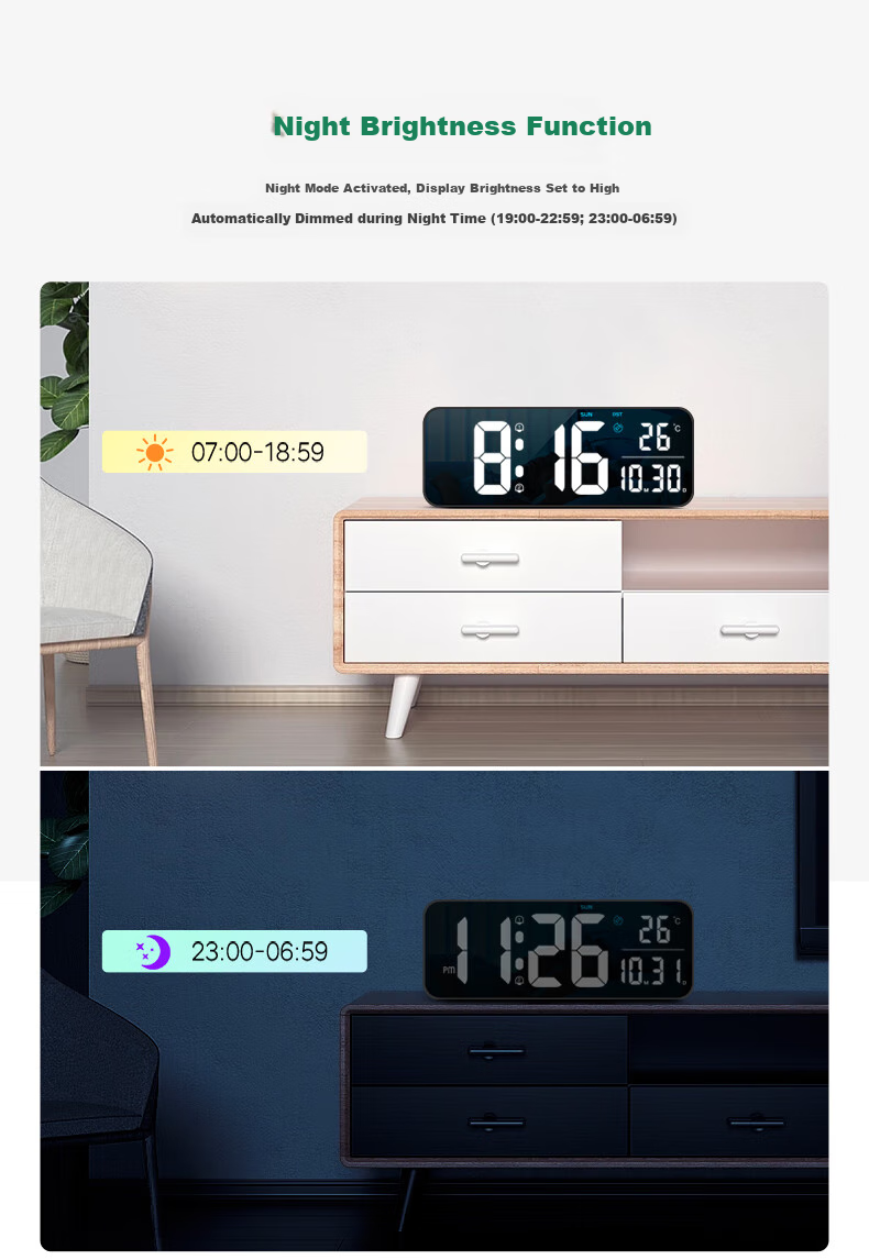 Hense LED Large Screen Electronic Clock, Living Room Creative Minimalist Wall Clock, Desktop Table Clock, Floor Clock, Wall Clock HW700 Black with White Numbers 8