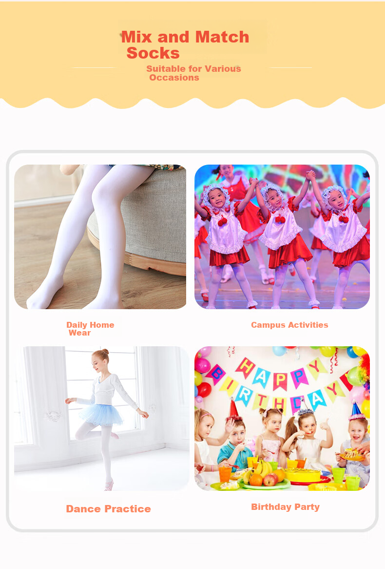 Aiwuge Children's Thermal Dance Socks, White Exam Practice Socks, Base Layer, Wearable Outside, Pantyhose, 900D, XL Size 3