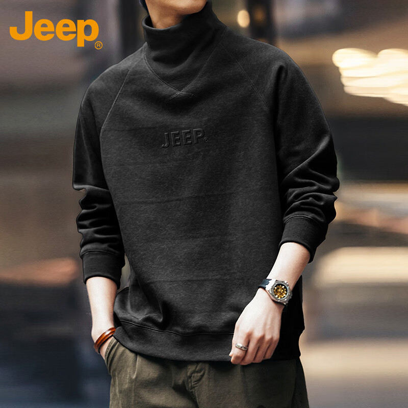 Мужская футболка с длинным рукавом JEEP, утепленная, с полувысоким воротником, черная, размер L
