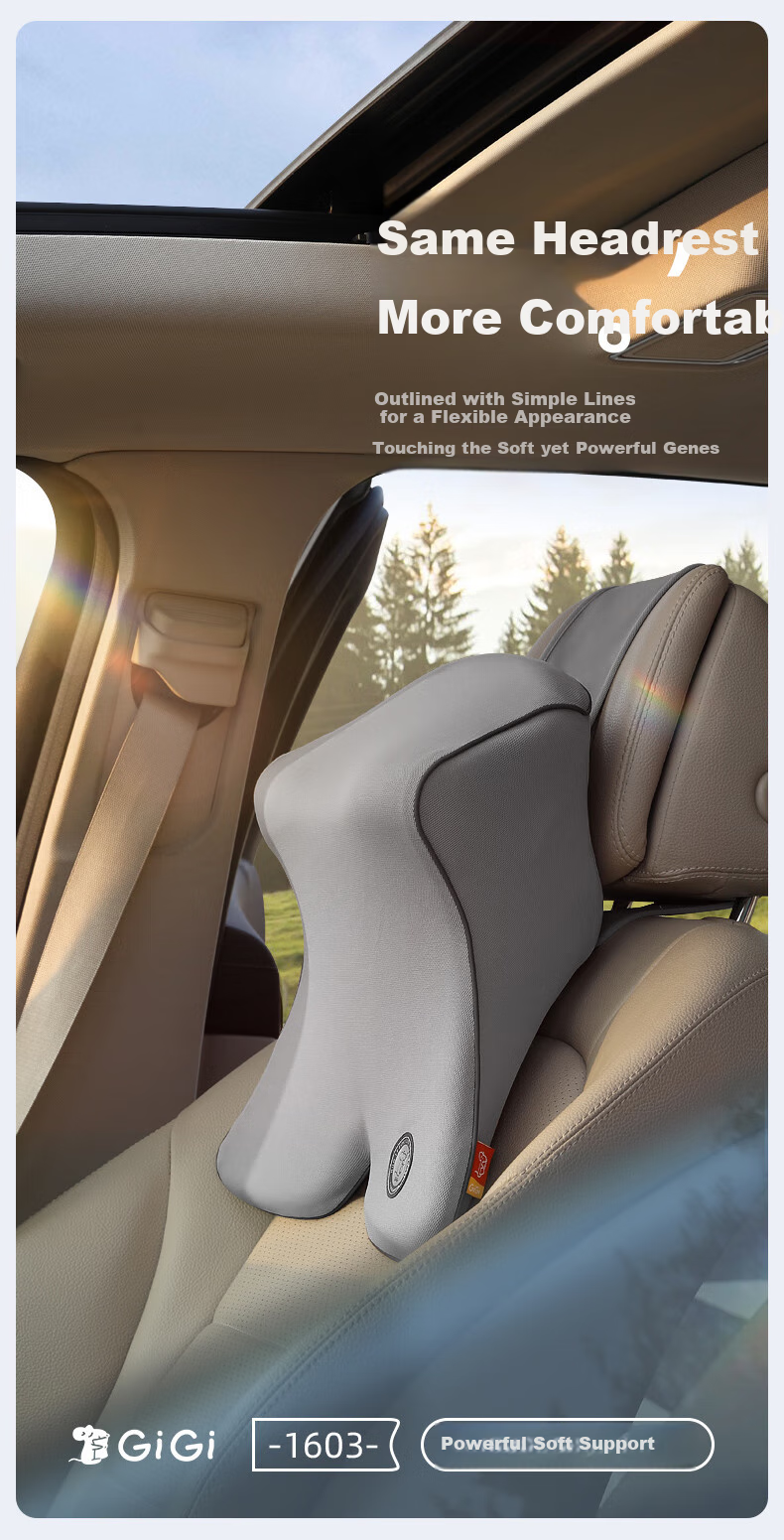 GiGi Car Headrest Memory Foam Neck Pillow, Adjustable Height, Coffee Color 1