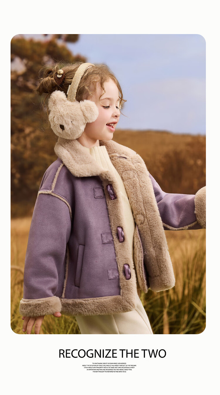ASK JUNIOR Kids' Coat 2025 Autumn Toddler Horn Button Plush Coat Girls' Lapel Sweet Cute New Year Top 6