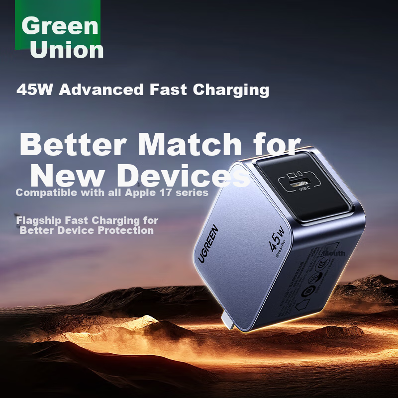UGREEN 45W Gallium Nitride Charger Adapter Compatible with Apple IPhone 18 Pro Max/17 Duo/16/iPad, Huawei, Xiaomi Phones PD40W Fast Charging Type-C Plug