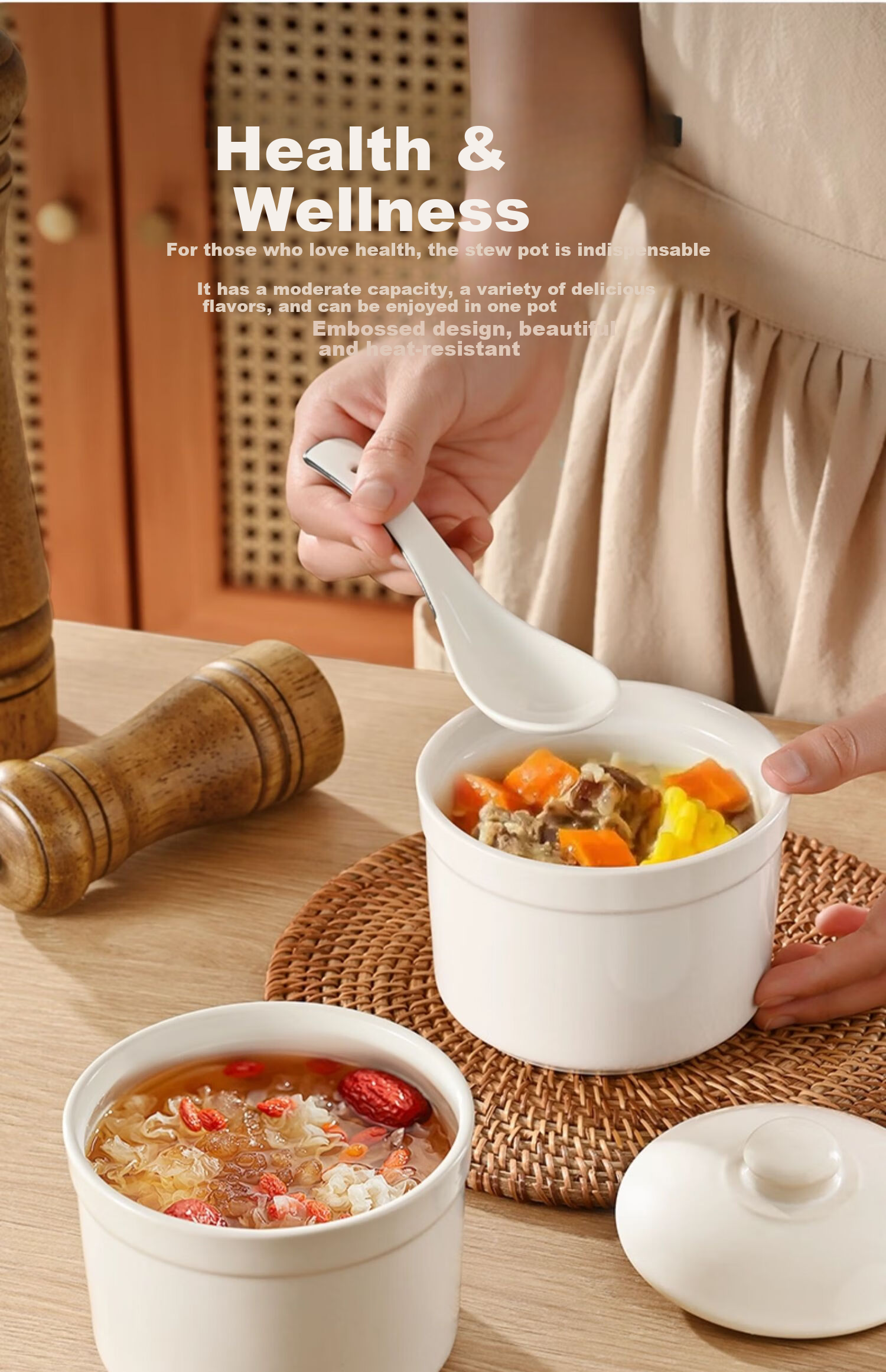 PINYU Ceramic Stew Pot, Soup Bowl, Double Boiler Inner Pot for Steamed Eggs, Porridge, Bird's Nest, with Lid, Steaming Egg Jar, Soup Pot, Stew Pot 13