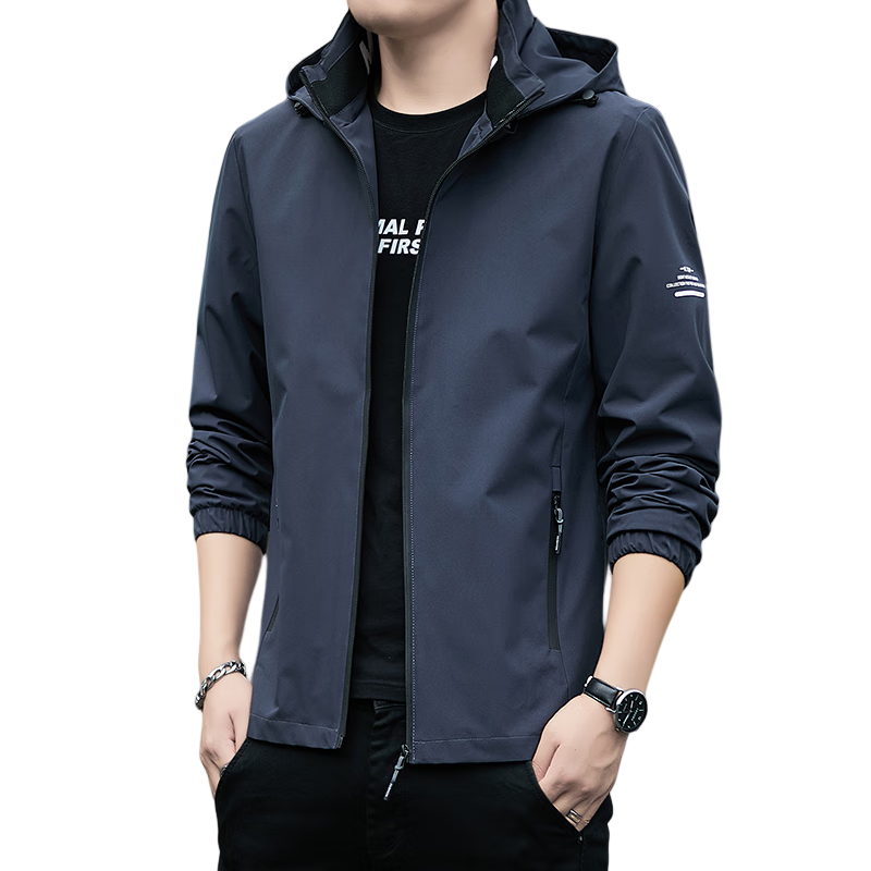 TUCANO Men's Jacket, Spring And Autumn Hooded Coat, Business Casual Loose Outdoor Windbreaker for Men, Dark Gray, 3XL