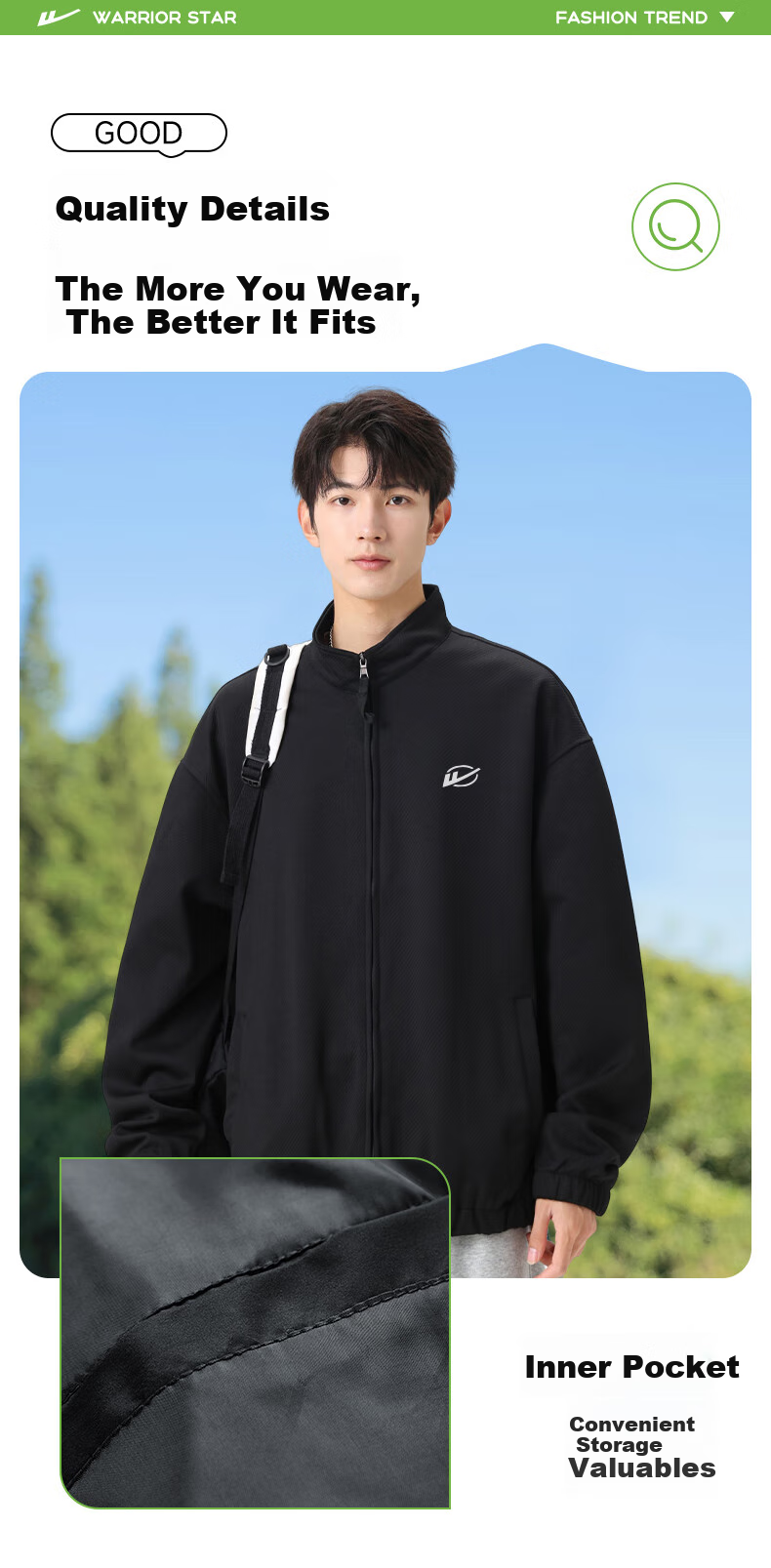 Huili Men's Jacket, Autumn Casual Simple Coat, Twill Stand Collar, Windproof Loose Versatile Outerwear for Men, Black, 3XL 12