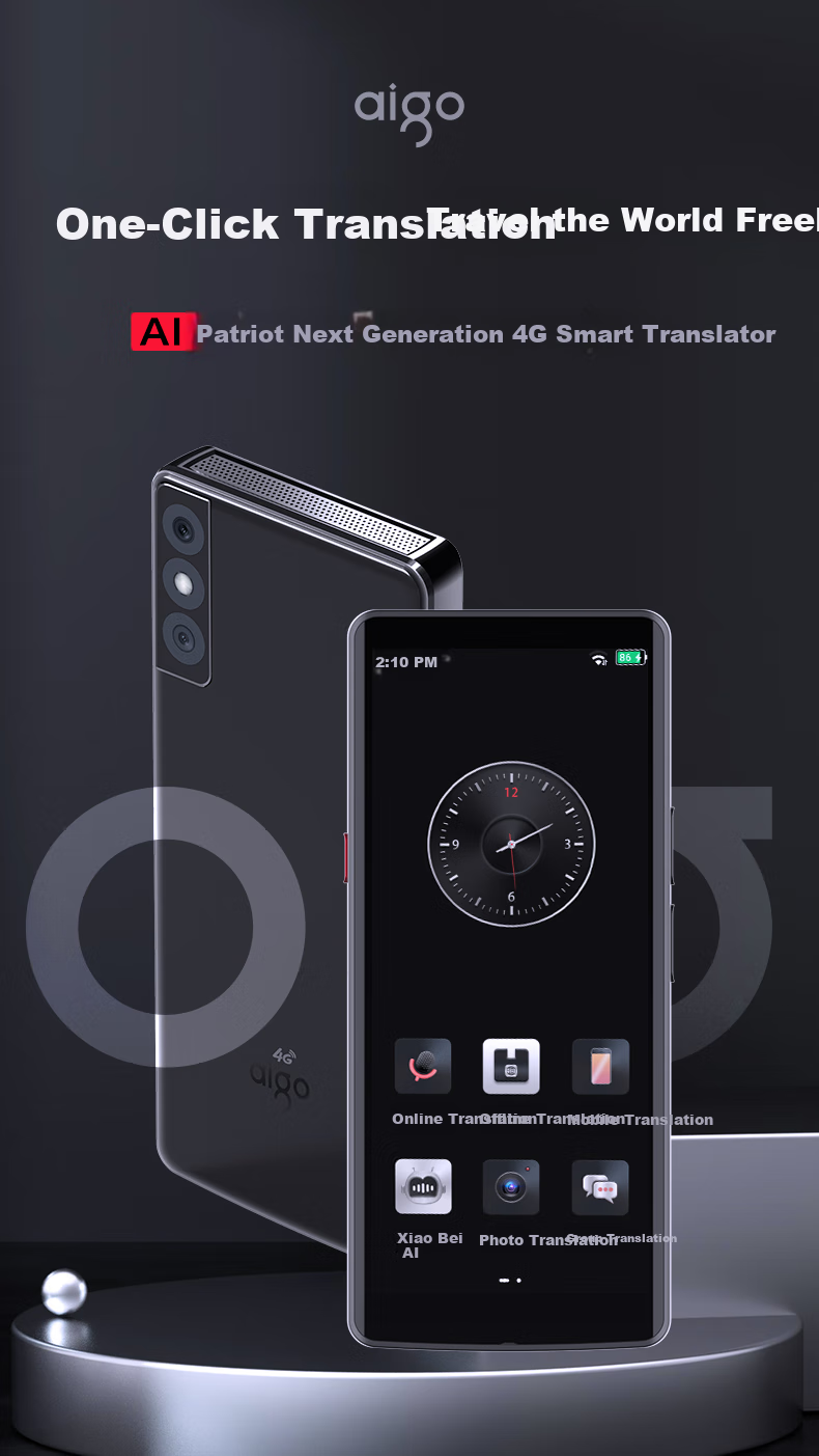 Aiguozhe Aigo 4G Translation Device, Multi-Language Offline Simultaneous Interpretation, Voice Intelligent Translator, Photo Translation, Real-Time Oral Translation for Overseas Travel, Black 2