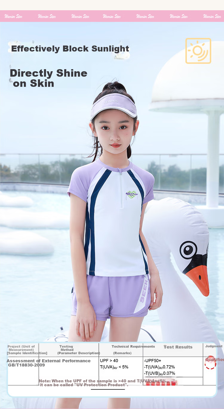 Huili Girls' Two-Piece Swimsuit, Sun Protection, Summer Swimwear for Older Children, Pink Set 35255, Size 120 3
