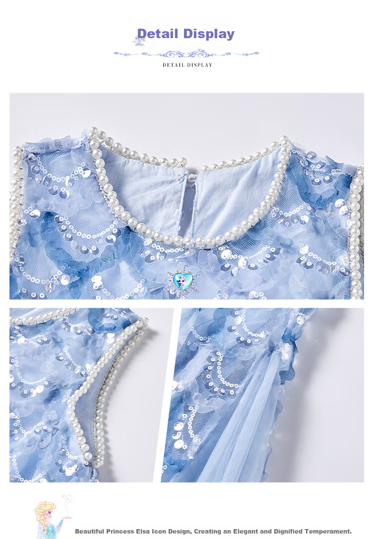 Disney Elsa Princess Dress Girls New Summer Dress Kids Summer Clothing 2026 New Arrival 12