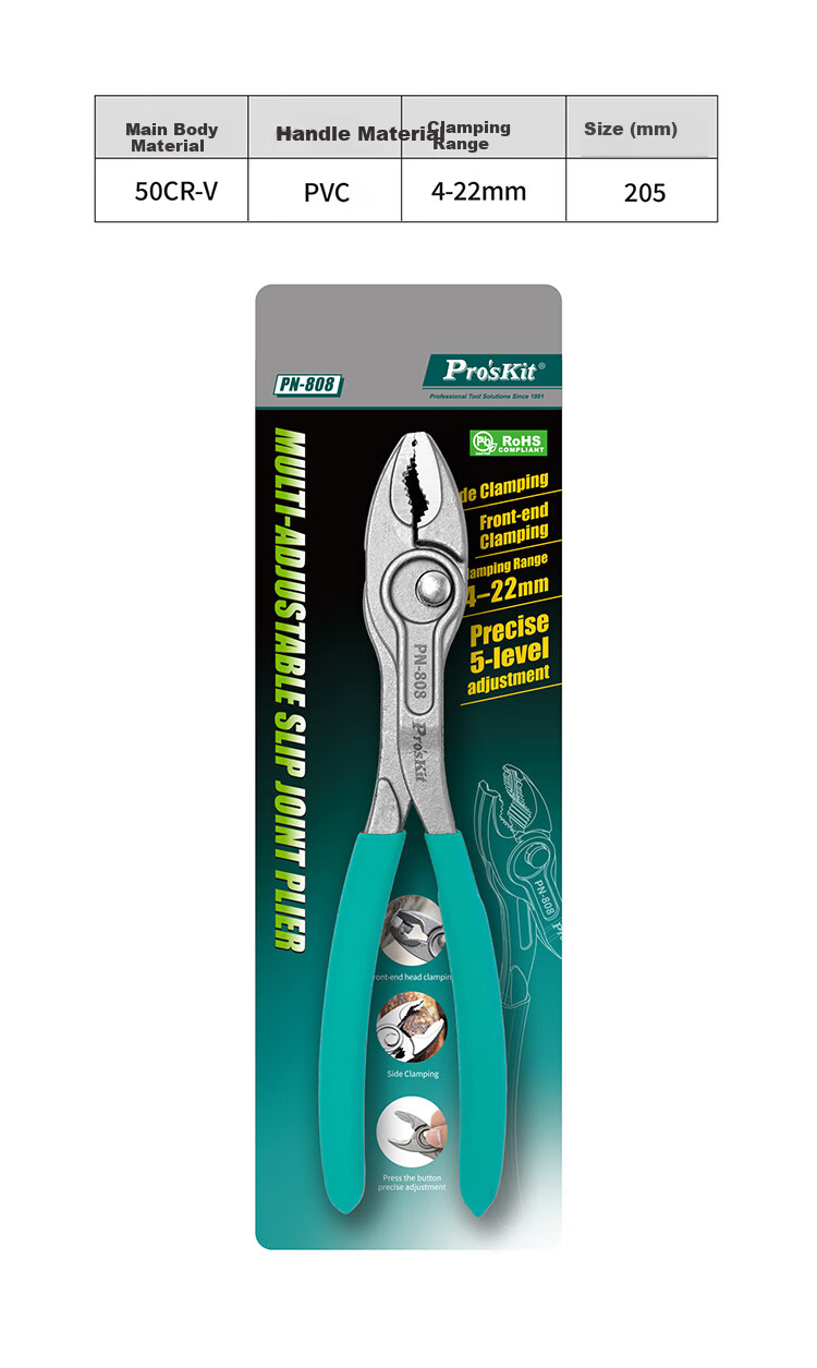 Pro'sKit 8-Inch Adjustable Multi-Function Carp Pliers, Pipe Wrench for Home Plumbing Repair, Carp Mouth Pliers PN-808 7