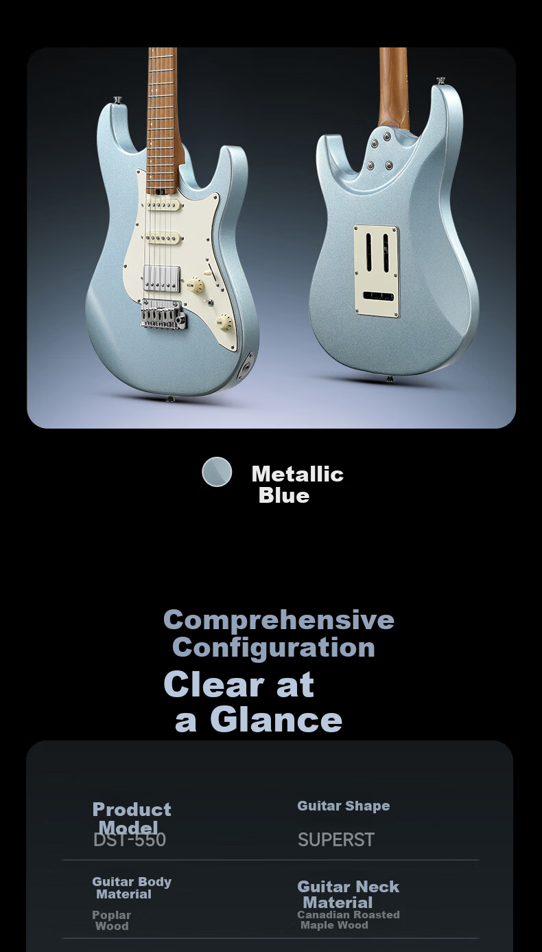 DONNER DST 550 Electric Guitar for Beginners, Intermediate Level, Adults, Men And Women, Electronic Guitar for Rock Music, Tiger Pattern Amber 15