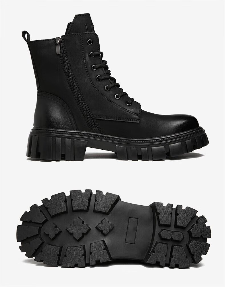 XO Men's Martin Boots Leather 2025 Autumn Winter High-Top Thick-Soled Work Boots Black Size 43 7