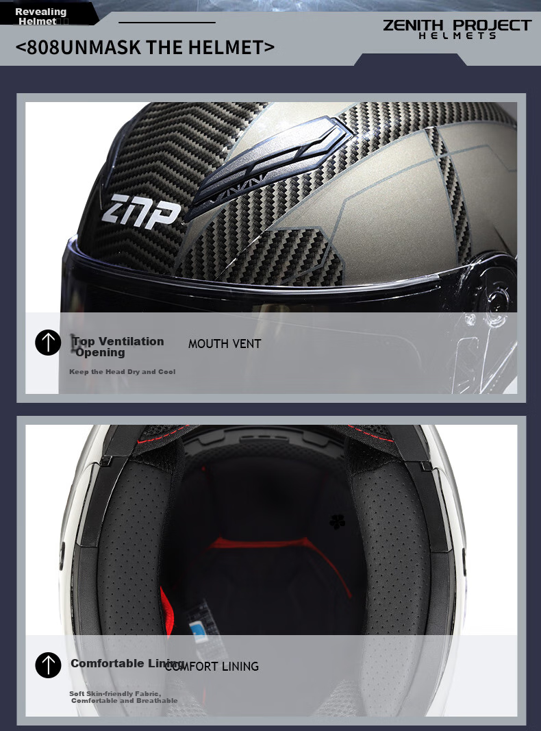 ZNP 808 New National Standard Class A Motorcycle Electric Scooter Helmet, Flip-Up Visor, All-Season Full-Face Helmet, Matte Black, XL 10