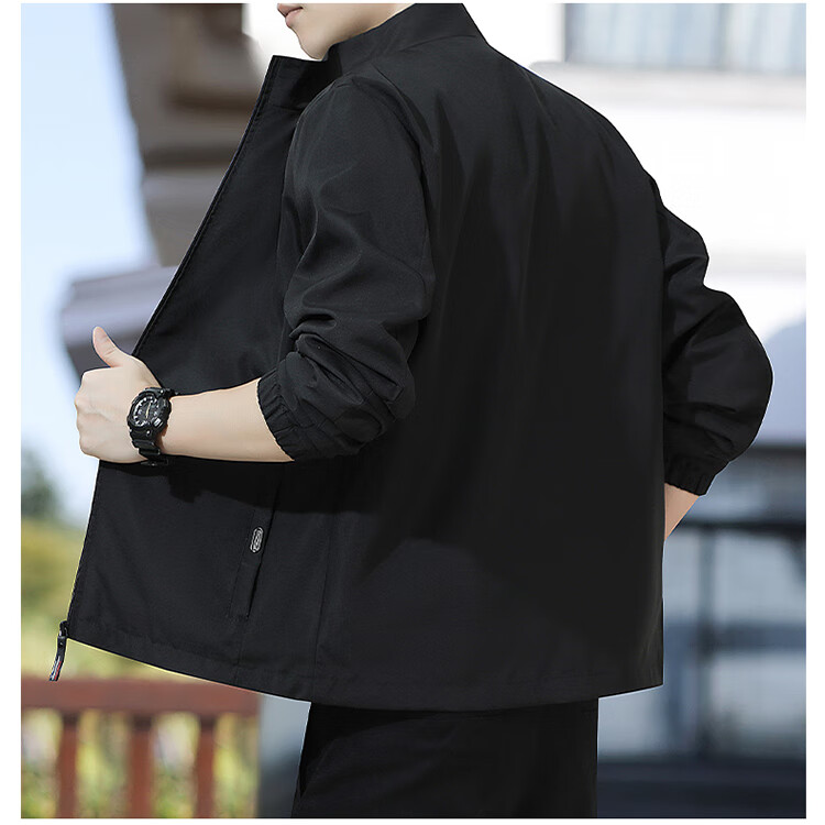 GLM Men's Spring Autumn Loose Jacket Stand Collar Windbreaker Casual Versatile Top Black 3XL 3