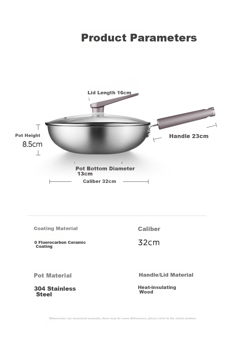 Midea Non-Stick Wok, Stir-Fry Pan, Induction Cooker Compatible, 304 Stainless Steel Pot, Gas Stove Ceramic Pan, Zero Fluorine Snowflake Non-Stick Core 24