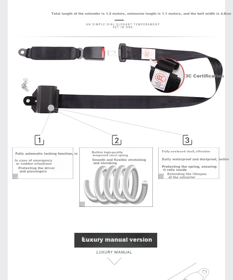 Ougude A068 Two-Point Safety Belt, Manual Two-Point Amusement Park Maintenance Safety Belt, Forklift Engineering Vehicle Emergency Brake Strap, B7 Simple Black 4
