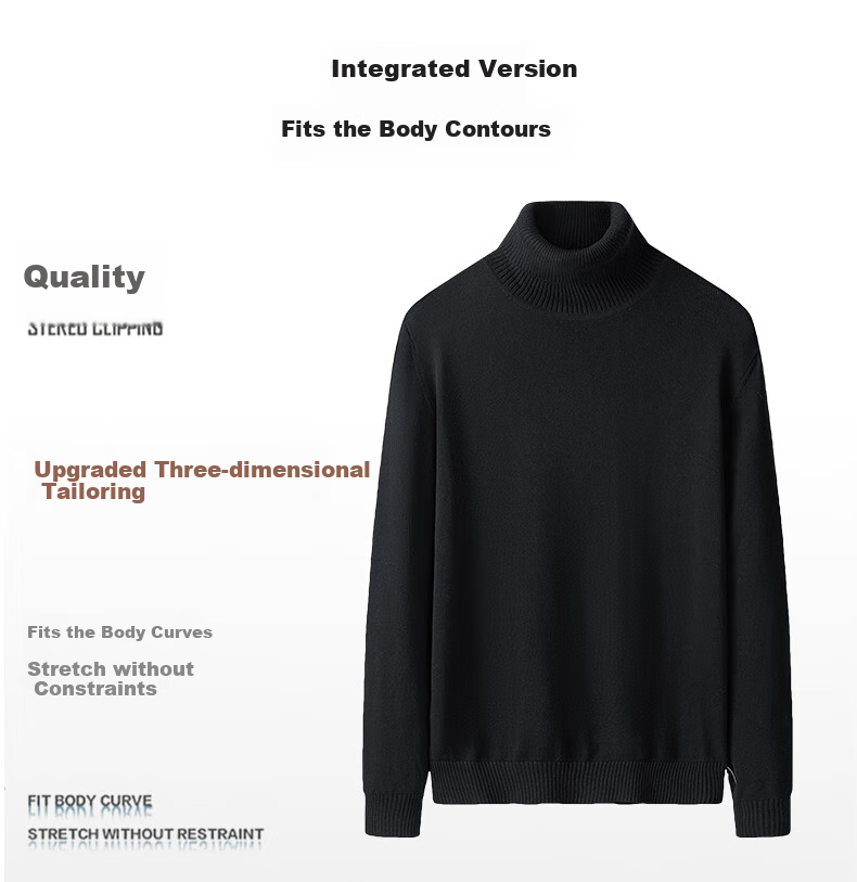 Jeanswest Men's Sweater, Autumn And Winter Fleece-Lined Thick Casual Turtleneck Warm Base Layer, Simple Knit Pullover for Me 3