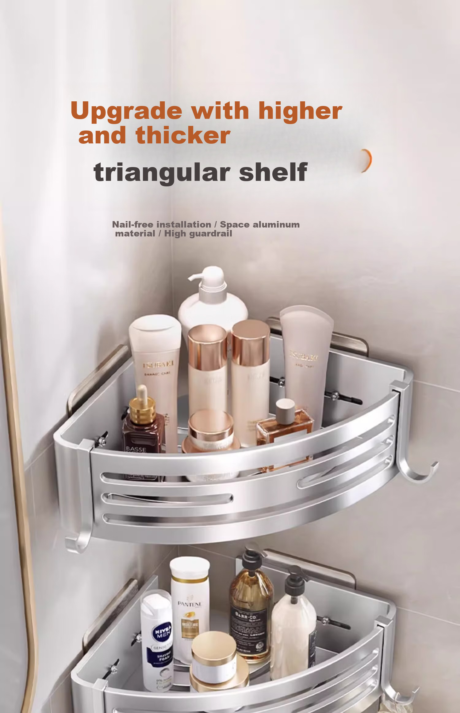 Baihan Bathroom Storage Rack, Triangle Shelf without Drilling, Hanging Organizer for Toilet, Washroom Storage Rack, Sink Corner Shelf 1