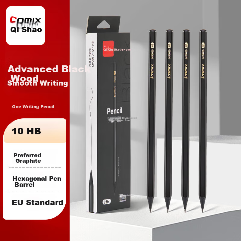 COMIX HB Black Wood Graphite Pencils, Pack of 10, Hexagonal Barrel, Durable, Safe And Non-Toxic, for Students' Writing Practice, Homework, Exams, And Exam Paper Marking, Back-To Stationery MP2050