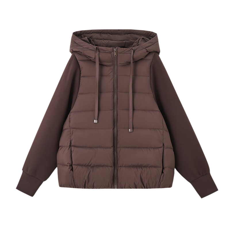 Dme [Stay in The Sunroom] Winter Lightweight Hooded 90% Duck Down Patchwork Knit Air Layer Women's down Jacket