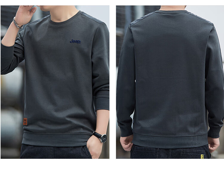 JEEP Men's Sweatshirt Autumn Winter Trendy Loose Long Sleeve T-Shirt Men's Base Layer Clothing Navy Blue Fleece Lined 3XL 2