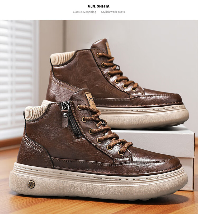 G.N.Shi Jia Men's Martin Boots 2025 Winter New Plush High-Top Shoes Thick Sole Height Increasing Warm Cotton Casual Shoes for Men 31