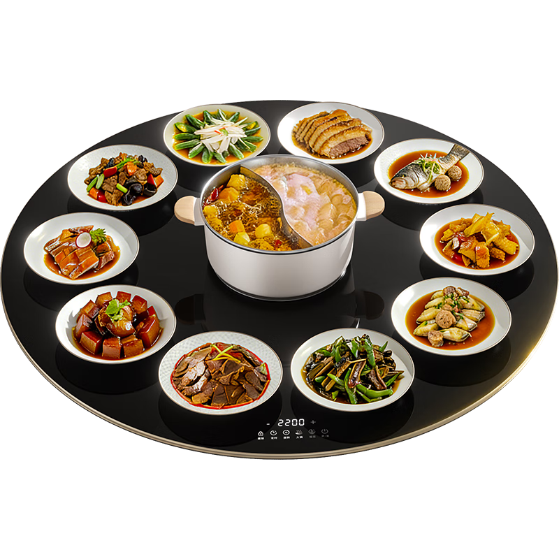 Fudelai Hot Plate, Food Warmer Tray, Dining Table Turntable for Home Use, with Induction Cooker And Hot Pot, Electric Heating Plate, Round Black 88cm