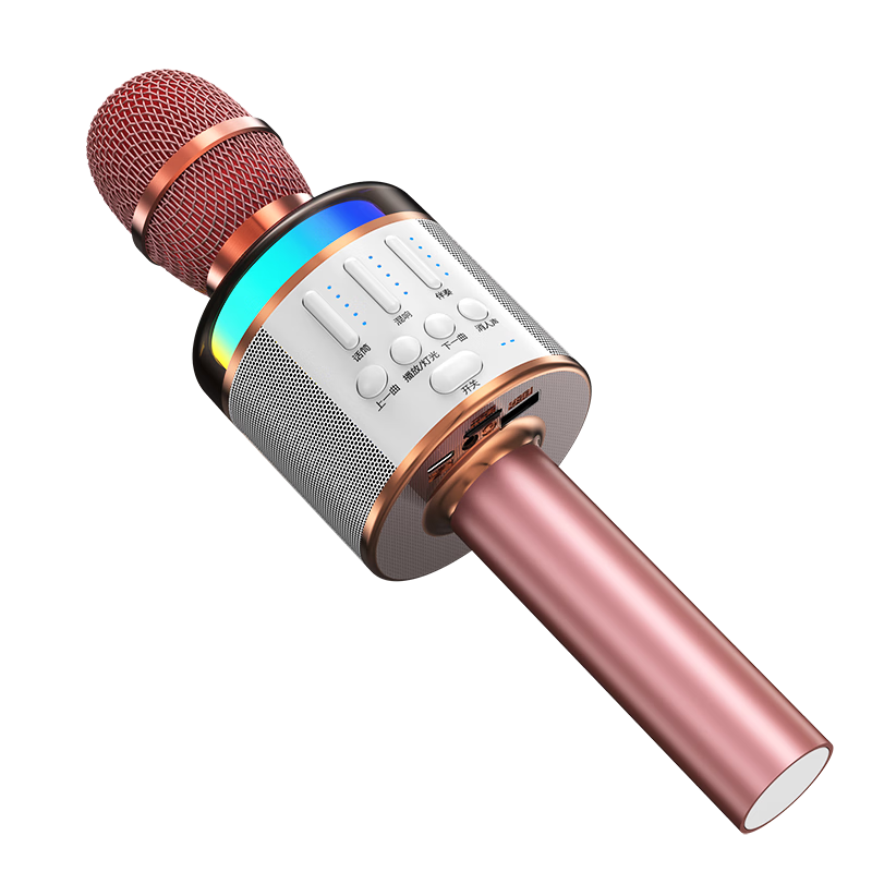 K Tencent K-Song Wireless Microphone Bluetooth Speaker Mobile Singing Device Karaoke Handheld Microphone Speaker 2-in-1 Wireless Home Outdoor KTV S07 Rose Gold