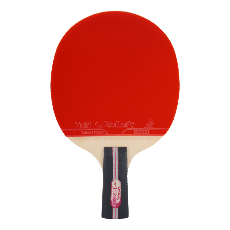 BUTTERFLY Three-Star Series Racket [Double-Sided Reverse Rubber] Arc Loop Fast Attack Table Tennis Paddle, 302 Straight Handle/single Paddle, Includes Racket Case