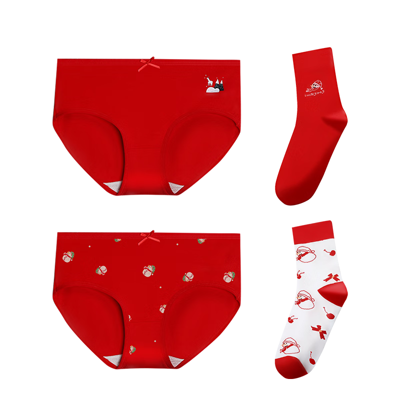 Hodohome Girls' 7A Antibacterial Crotch with Mulberry Silk Shorts, Festive Hongyun New Year Zodiac Year Bright Red Christmas Socks 328 150