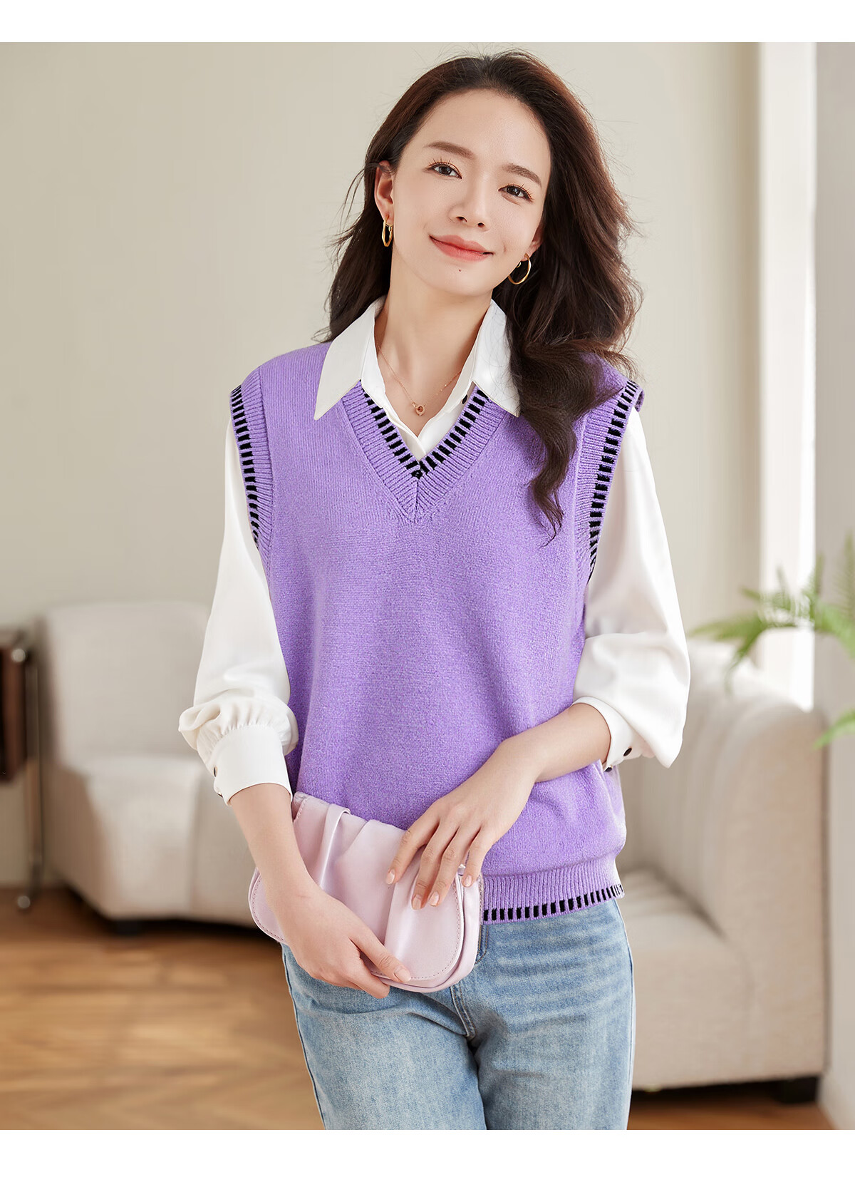 Taxiang Women's V-Neck Sleeveless Knit Vest, Fashionable Slimming Inner Layer Top T13KZ5499 20