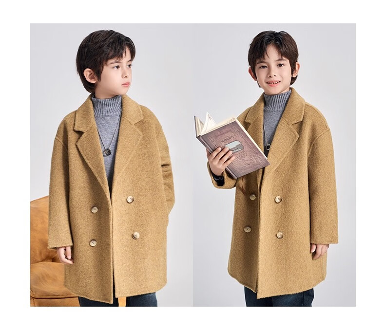 Romon Kids Reversible Wool Coat Autumn Winter Boys Girls Woolen Mid-Length Korean Style Jacket Charcoal Gray 170 28