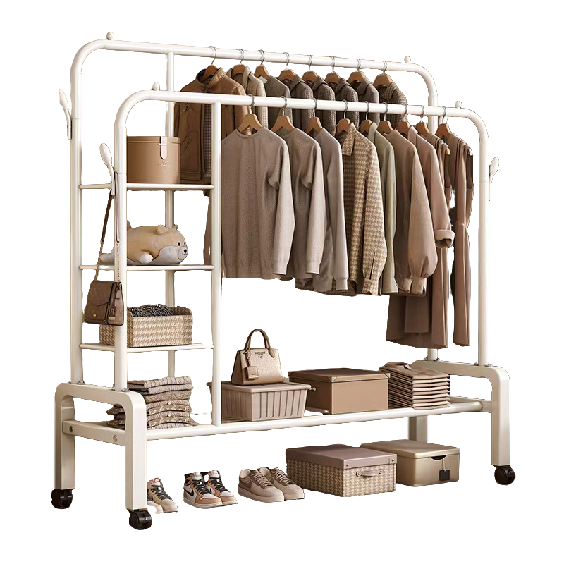 Chibilun Floor Standing Coat Rack Bedroom Clothes Hanger Balcony Household Clothes Rack Storage Organizer Indoor Simple Drying Rod