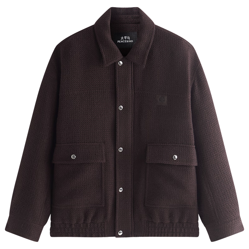 Peacebird [Little Chanel Style] Qiji Red Peacebird Men's Jacket New Year Greetings 26 Spring Dark Wine Red First Batch XL