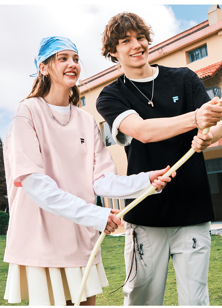 FILA FUSION Fashion Brand Zhang Hao Couple Knit Short Sleeve Shirt 2026 Spring Casual Loose Pure Cotton T-Shirt 26